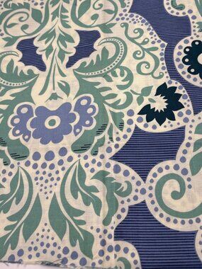Secret Garden Cotton Fabric 1/2 yard x 44" Green & Blue Floral Damask Print